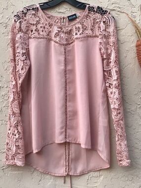 Gorgeous Peach Pink Sheer Lace Top for Tall Ladies